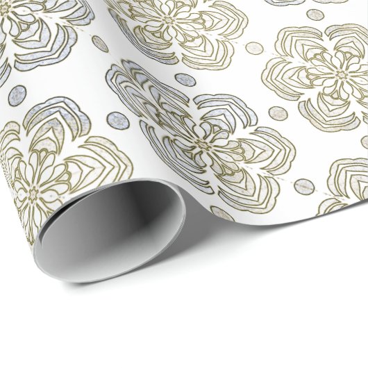 Retro Silver Gold Blume Muster Geschenkpapier (Rolleneckpunkt)