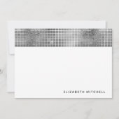 Retro Silver Grau Disco Ball Mirror | Monogramm Mitteilungskarte (Vorderseite)