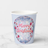 Retro Silver, Pink & Red Merry Christmas  Pappbecher (Rückseite)