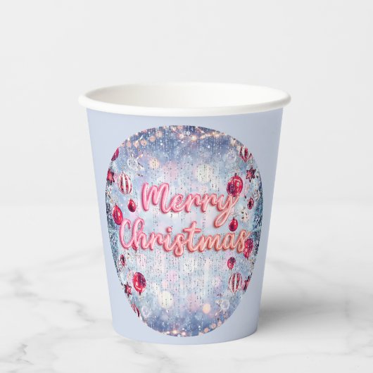 Retro Silver, Pink & Red Merry Christmas Pappbecher (Vorderseite)