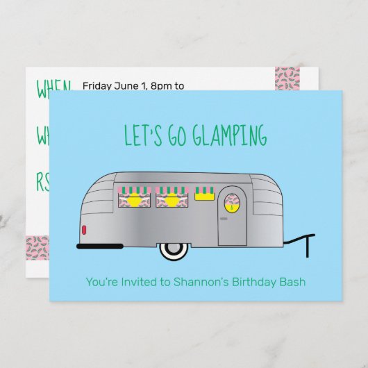 Retro Silver Streamated Camper Glamping Einladung (Vorne/Hinten)