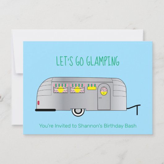 Retro Silver Streamated Camper Glamping Einladung (Vorderseite)