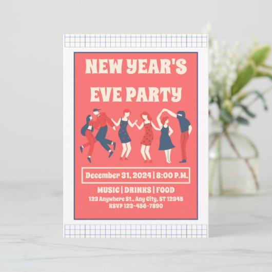 Retro Silvester-Party Einladung (Stehend Vorderseite)