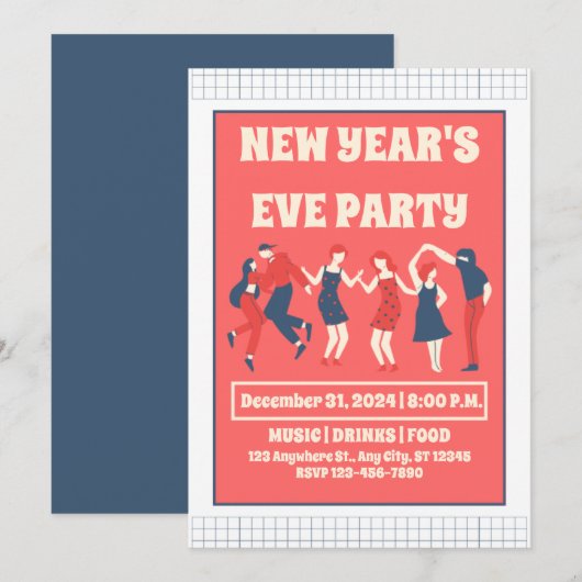 Retro Silvester-Party Einladung (Vorne/Hinten)