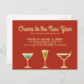 Retro Silvester Party Einladung Postkarte (Vorne/Hinten)