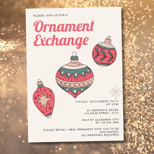 Retro Simple Christmas Ornament Exchange Party Einladung