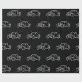 Retro Simple Elegante Schwarz-weiße Klassik Cars Geschenkpapier (Flach)