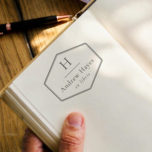 Retro Simple Frame Modern Monogram Ex Libris Book Permastempel