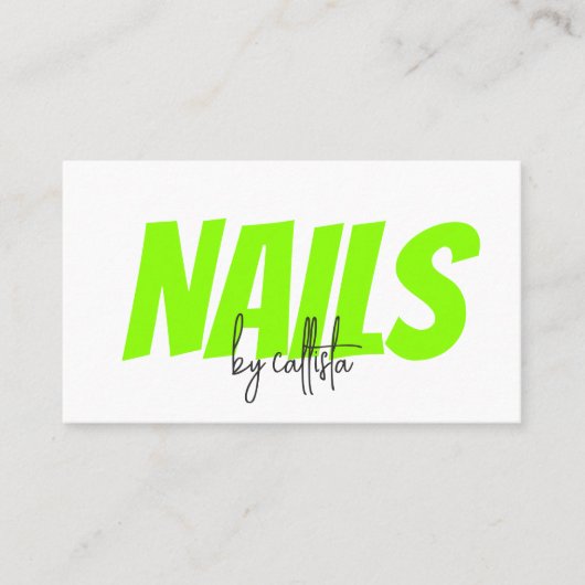 Retro Simple Neon Green Nail Tech Visitenkarte (Vorderseite)