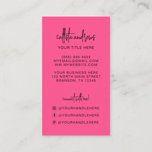 Retro Simple Neon Pink Nail Tech Visitenkarte (Rückseite)