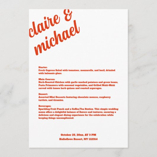 Retro Simple Wedding Table Menu Cards Flat Menu Menükarte (Vorderseite)