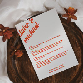 Retro Simple Wedding Table Menu Cards Flat Menu Menükarte