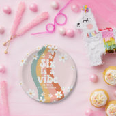 Retro Six ist ein Vibe Rainbow Daisy 6. Geburtstag Pappteller (Party)