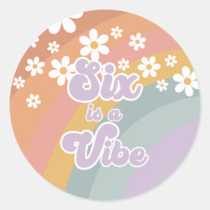 Retro Six ist ein Vibe Regenbogen und Gänseblümche Runder Aufkleber