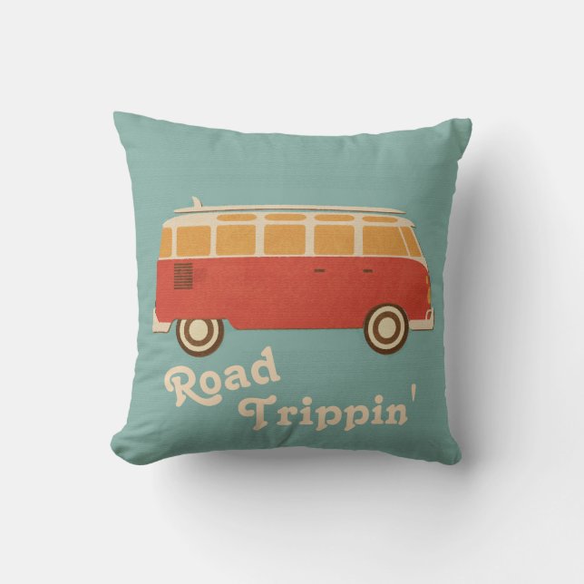 Retro Sixties Aquamarin Orange Yellow Road Trippin Kissen (Vorderseite)
