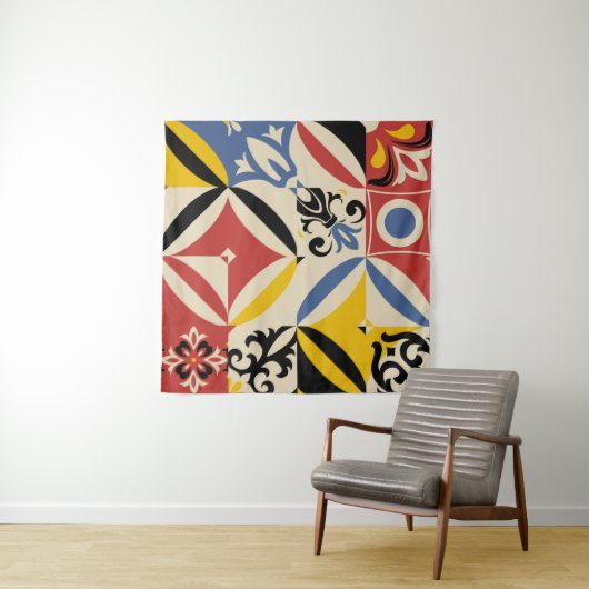 Retro Sixties Azulejos Geometric Pattern Wandteppich (Beispiel (Horizontal))