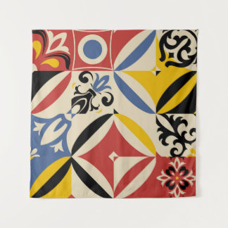 Retro Sixties Azulejos Geometric Pattern Wandteppich