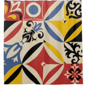Retro Sixties Azulejos Geometrisches Muster Duschvorhang