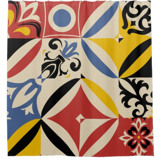Retro Sixties Azulejos Geometrisches Muster Duschvorhang (Vorderseite)