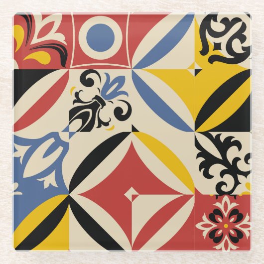 Retro Sixties Azulejos Geometrisches Muster Glasuntersetzer (Vorderseite)