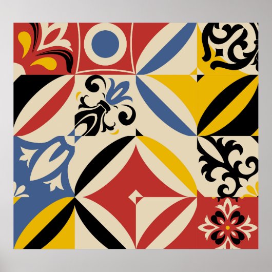 Retro Sixties Azulejos Geometrisches Muster Poster (Vorne)