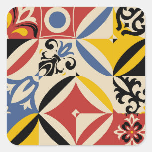 Retro Sixties Azulejos Geometrisches Muster Quadratischer Aufkleber