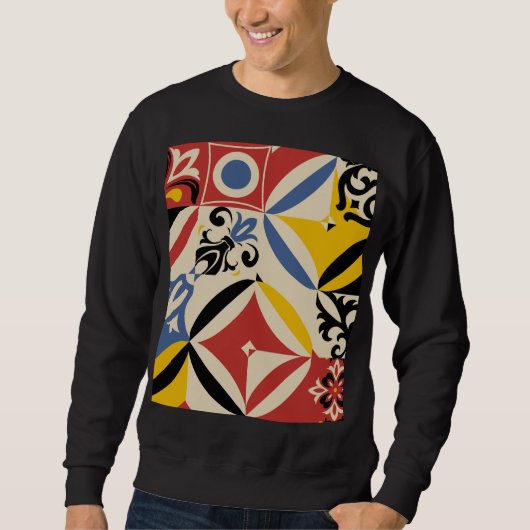 Retro Sixties Azulejos Geometrisches Muster Sweatshirt (Vorderseite)