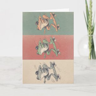 Retro Skate Frosch Trio – Vintage Tier Kunst Karte