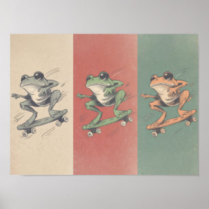Retro Skate Frosch Trio – Vintage Tier Kunst Poster