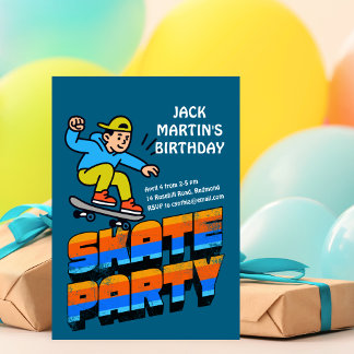 Retro Skateboard Birthday Invitation Einladung