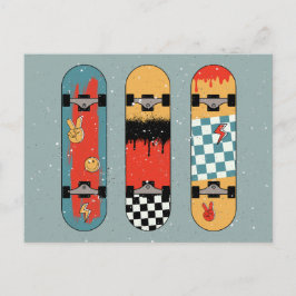 Retro Skateboard Blau Cool Feiertagspostkarte