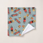 Retro Skateboard Blau Cool Nahtloses Muster Badhandtuch Set (Waschlappen)