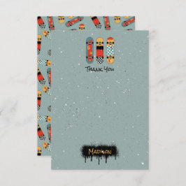 Retro Skateboard Blaue Coole Individuelle Name Kin Dankeskarte