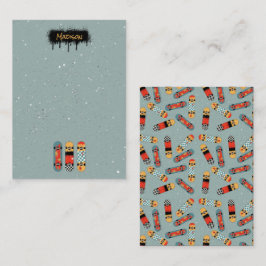 Retro Skateboard Blaue Coole Individuelle Name Kin Mitteilungskarte