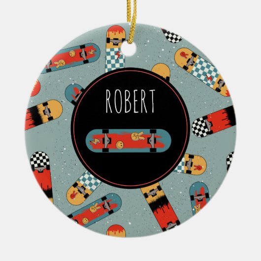 Retro Skateboard Blaue Coole Kinder Keramik Ornament (Vorne)