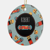 Retro Skateboard Blaue Coole Kinder Keramik Ornament (Links)