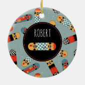 Retro Skateboard Blaue Coole Kinder Keramik Ornament (Hinten)