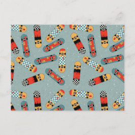 Retro Skateboard Blaues Cooles Muster Feiertagspostkarte