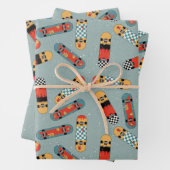 Retro Skateboard Blaues Cooles Muster Geschenkpapier Set (Beispiel)