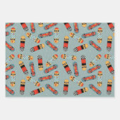 Retro Skateboard Blaues Cooles Muster Geschenkpapier Set (Vorderseite)