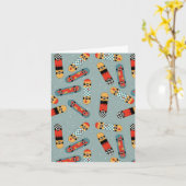 Retro Skateboard Blaues Cooles Muster Karte (Gelbe Blume)