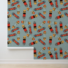 Retro Skateboard Blaues Cooles Muster Kinder Tapete