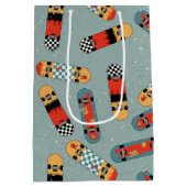 Retro Skateboard Blaues Cooles Muster Mittlere Geschenktüte (Rückseite)