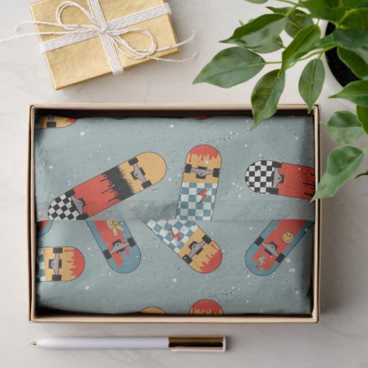 Retro Skateboard Blaues Cooles Muster Seidenpapier (Geschenk)