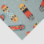 Retro Skateboard Blaues Cooles Muster Seidenpapier (Ausschnitt)