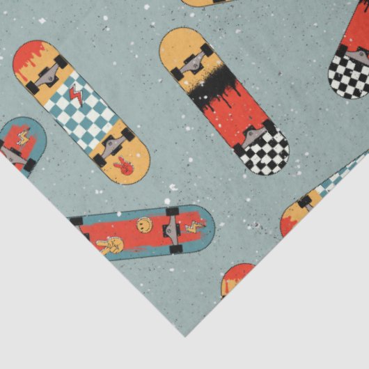 Retro Skateboard Blaues Cooles Muster Seidenpapier (Ausschnitt)