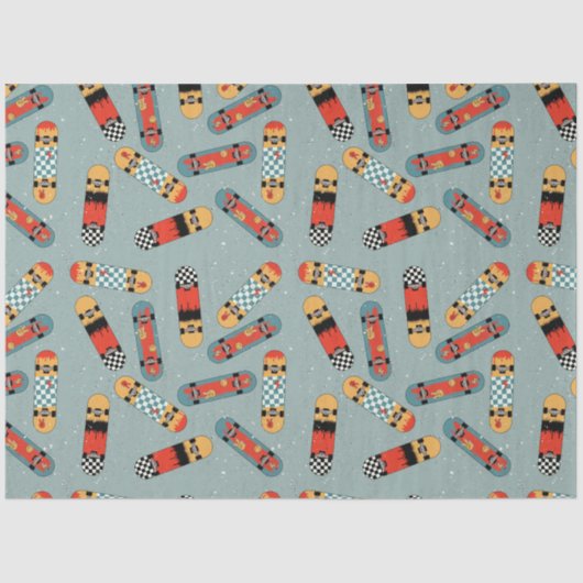 Retro Skateboard Blaues Cooles Muster Seidenpapier (Vorderseite)