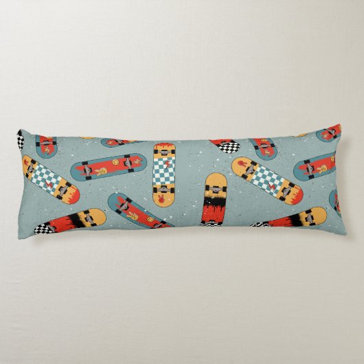 Retro Skateboard Blaues Cooles Muster Seitenschläferkissen (Rückseite)