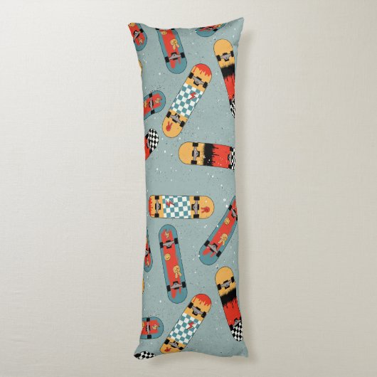 Retro Skateboard Blaues Cooles Muster Seitenschläferkissen (Rückseite (Vertikal))