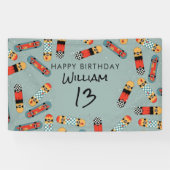 Retro Skateboard Blaues Cooles Skateboard Geburtst Banner (Horizontal)